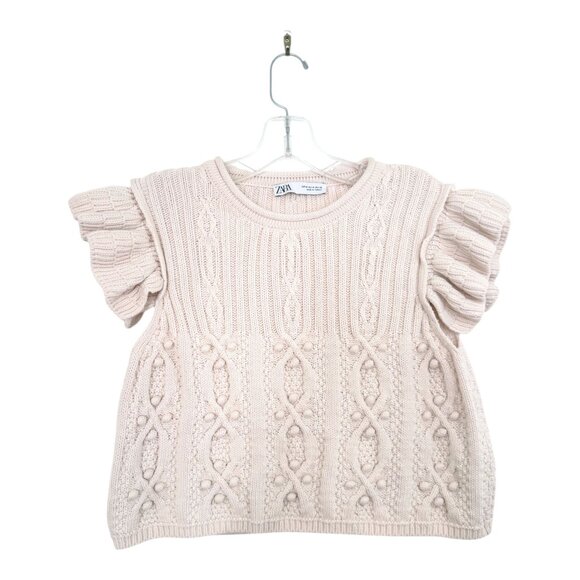 Zara Chunky Knit Cropped Cableknit Short sleeve Sweater - Picture 3 of 5